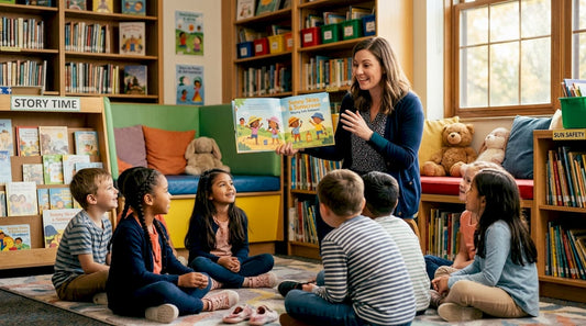 Teacher reading sun safety to young students