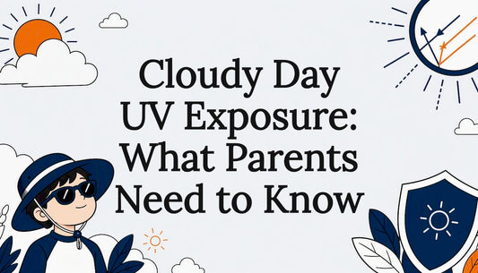 Decorative title card illustration with sun, clouds, child and protection icons