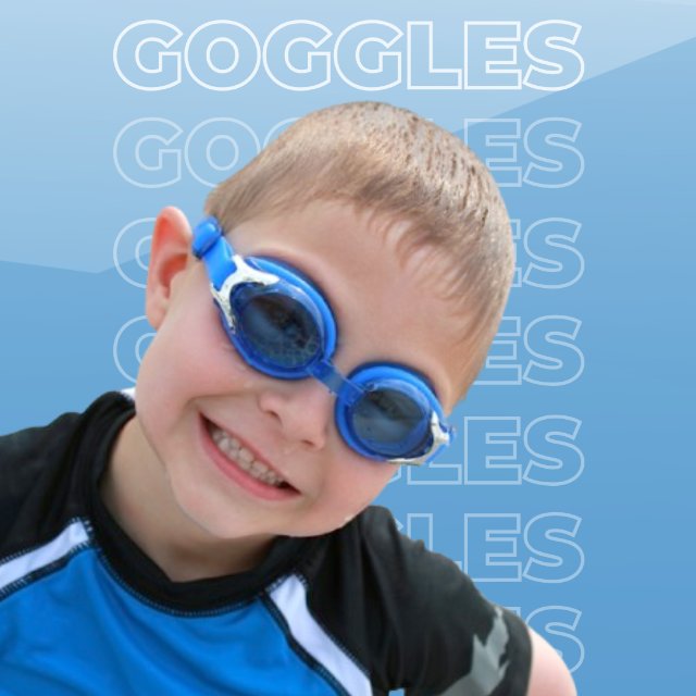 Big kid wearing BANZ swim and ski goggles
