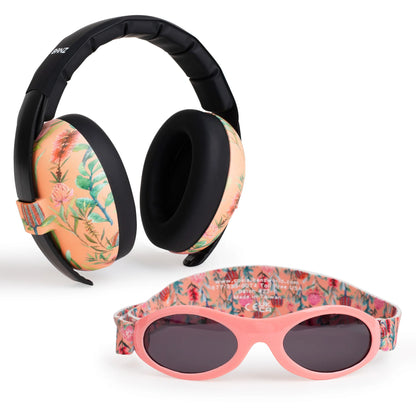 Conjunto combinado de protetores de ouvido e óculos de sol para bebês