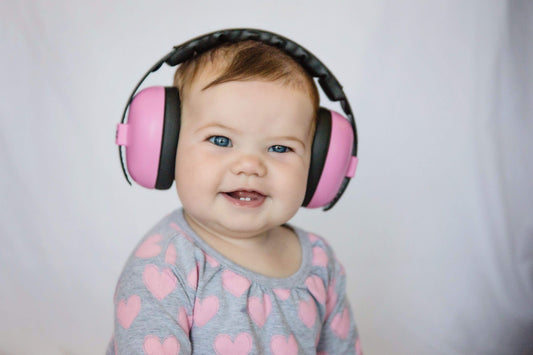 Baby BANZ sensory earmuffs in Petal Pink with NRR 26 dB passive hearing protection